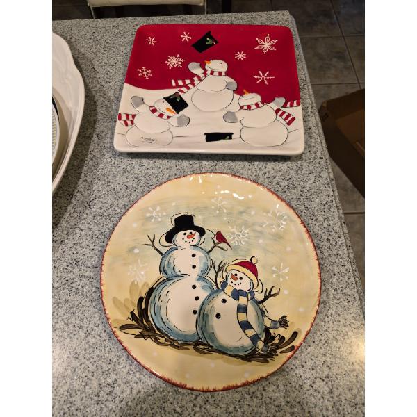 2 Holiday Christmas Ceramic Trays - Excellent