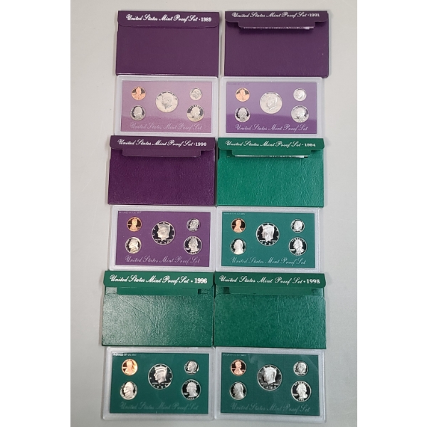 1989, 1991, 1990, 1994, 1996, 1998 United States Mint Proof Coin Sets