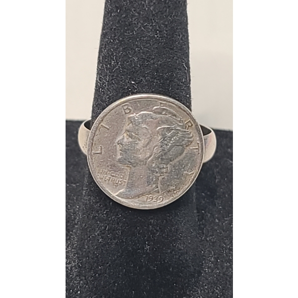 Handmade Ring With 90% Silver Mercury Dime - Size 7