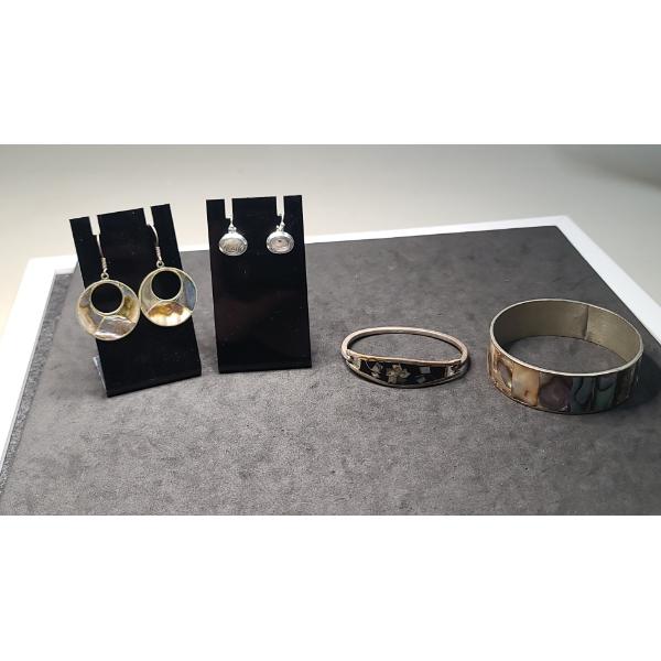 Sterling Silver Abalone Shell Earrings & Bracelets -Total Weight: 48.5g
