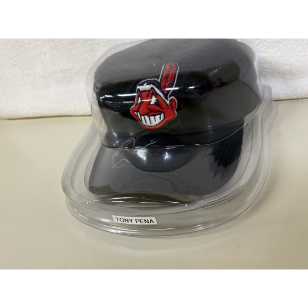 Tony Pena Autographed Indians Baseball Hat in Plastic Storage - Genuine Merchandice MLB 