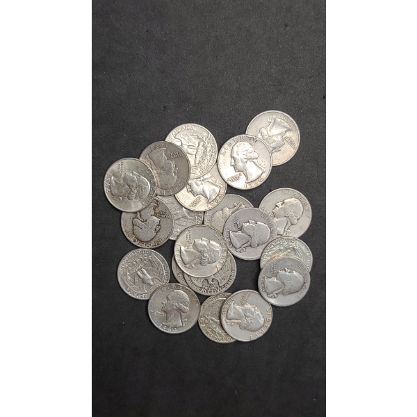 Assorted Years/Mint Marks Washington 90% Silver Quarters - Face Value: $5.00