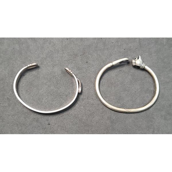(2) Sterling Silver Bangle Style Bracelets - Breast Cancer/Cat - Total Weight: 33.4g