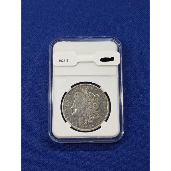 1921- S Morgan Silver Dollar - Nice Condition in Coin Holder