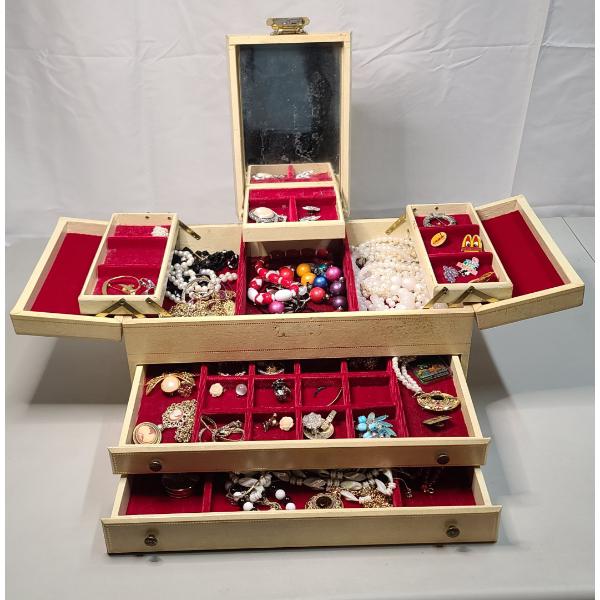 Large Lot Of Assorted Costume Jewelry In Jewelry Box 