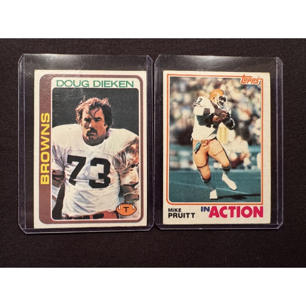 2 - Old Topps Cleveland Browns Football Cards - Doug Dieken & Mike Pruitt - Mint Condition