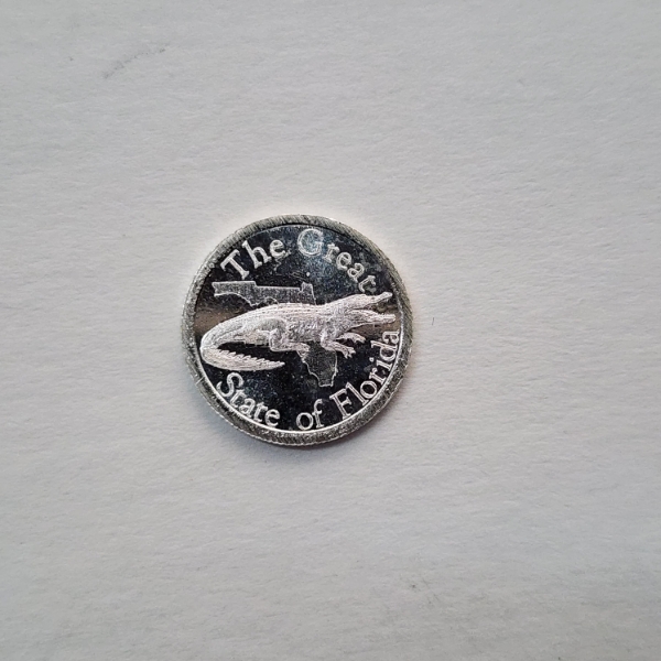 "The Great State of Florida" Gold Silver Naples: Gator 1 Gram .999 Fine Silver Round