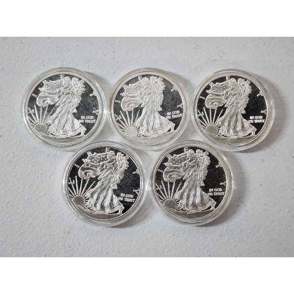 Five Assorted American Eagle Design Commemorative Collectible Coins