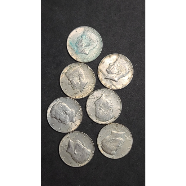 (7) 1968 40% Silver Kennedy Half Dollars - Face Value: $3.50
