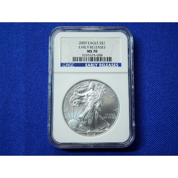 2009 $1 Silver American Eagle "Early Releases" Graded MS 70 by NGC
