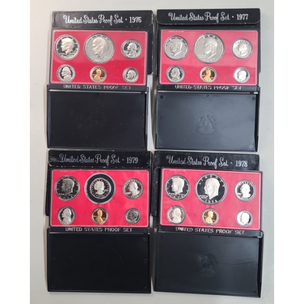 (4) Assorted Years United States Proof Coin Sets - Years: 1976, 1977, 1978, 1979