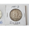 Image 3 : x2 1951 90% Silver Franklin Half Dollars 