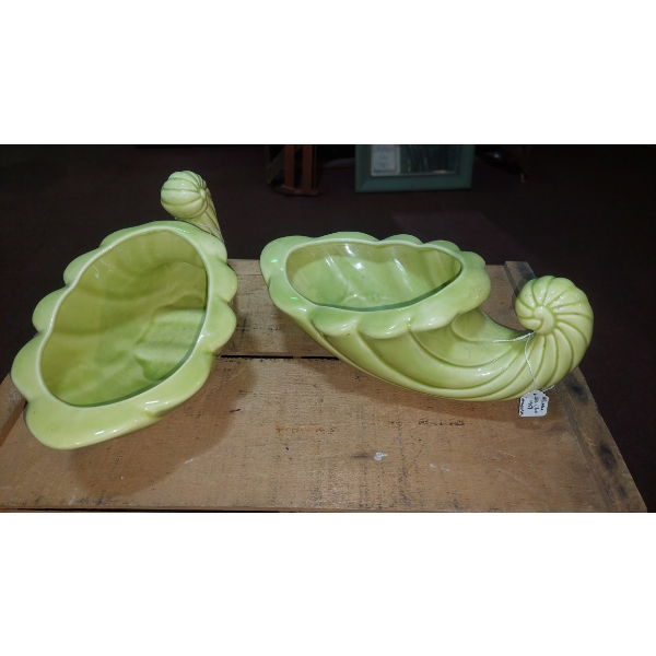 ca 1954  2 Pc Vintage Porcelain Cornucopia Planters - Specially Made For Elks Club Event  - See Pics
