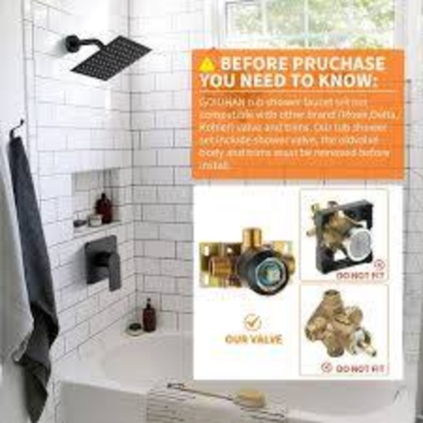 Goxiuhan Matte Black Wall Mounted 8 Inch Rain Shower System - NEW IN BOX!!!