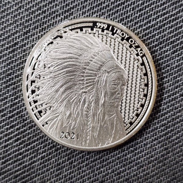 One Troy Ounce .999 Fine Silver Indian Chief Round Ft. Buffalo On Obv.