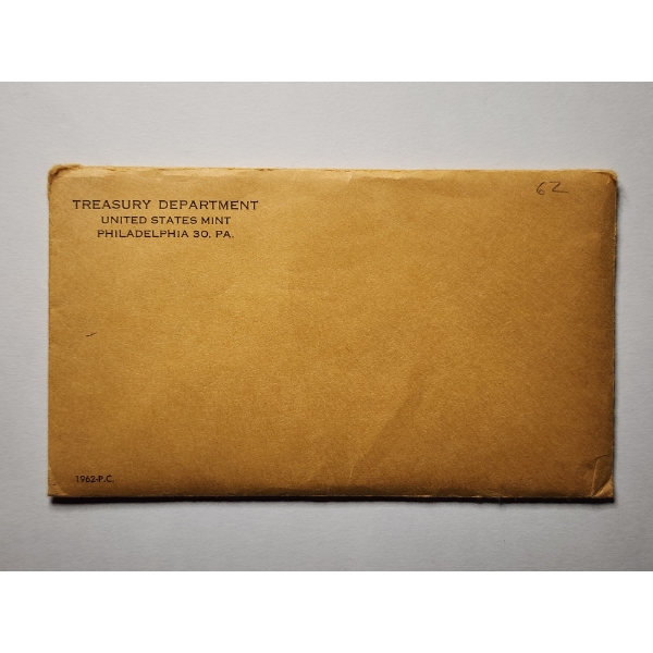 1962 United States Proof Coin Set in Original Envelope ~ $0.85 Face Value in 90% Silver PROOF Coins!