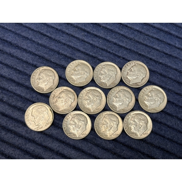 90% Silver Dimes - Assorted Years 1960-64 - FV $1.20 