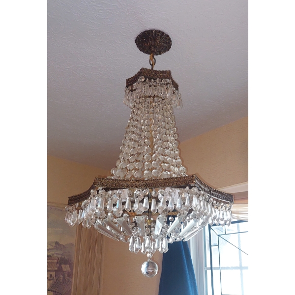 Vintage Glass Crystal Chandelier As Shown - Electric & Fully Functional In Gem Condition