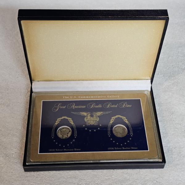 Two 90% Silver U.S. Dimes minted in 1916: a 1916 Barber Dime and a 1916 Mercury Dime