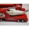 Image 5 : Lot of Three Assorted Collectible Coca-Cola Toy Semi Truck, Car & Chopper Hauler 