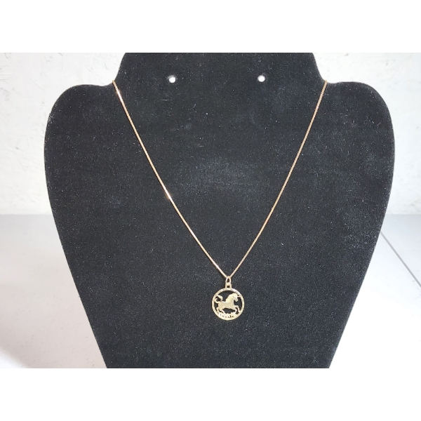 14K Yellow Gold Horse Pendant Necklace - 16in - TW: 2.0g