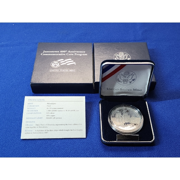 Jamestown 400th Anniversary Commemorative Coin Program - 90% Silver Proof Coin w/ COA