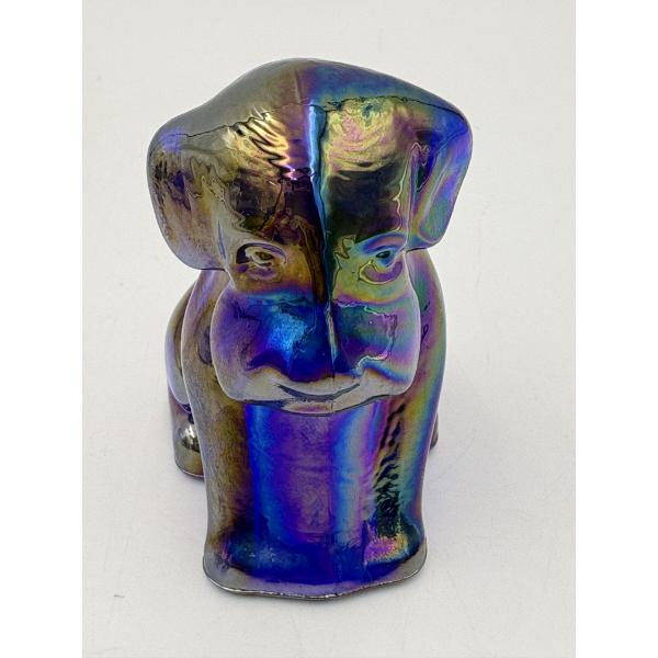 Adorable Degenhart Vintage Glass Dog Figurine- Blue Iridozed