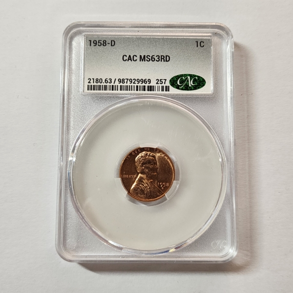 CAC MS63 RD United States 1958-D Lincoln Wheat Cent 