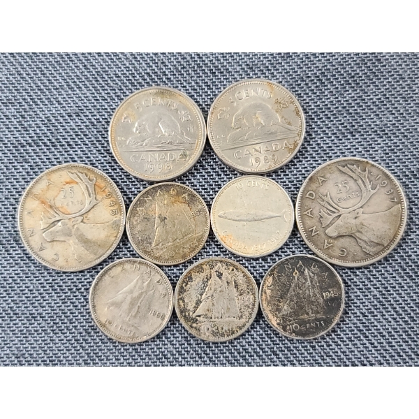 Lot of Assorted Canadian Coins Including $1.00 Face Value in Silver Coins! 