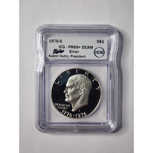 ICG PR69+ DCAM Graded 1976-S Silver Eisenhower Dollar - Signed By Austin Hotto President 