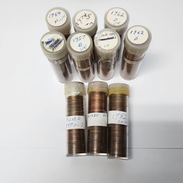 TEN Tubes of Assorted, Unsearched United States Pennies Approx. $5.00 Face Value