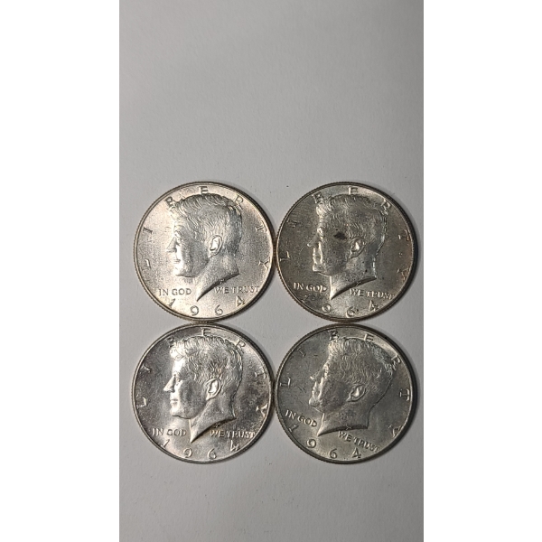(4) United States 1964 90% Silver Kennedy Half Dollars - Face Value: $2.00