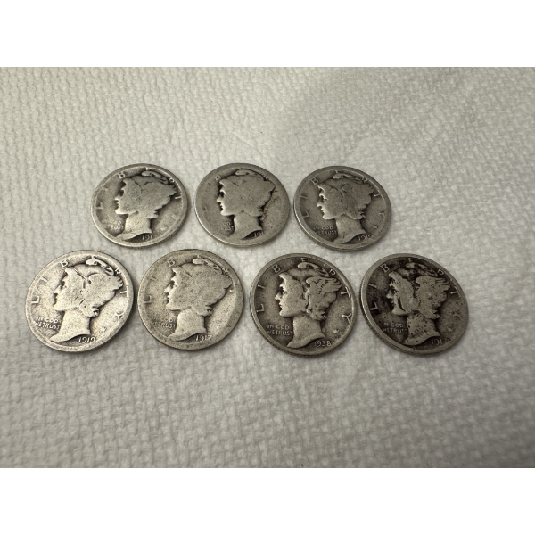 7 - United States Mercury Silver Dimes - Harder To Find Dates