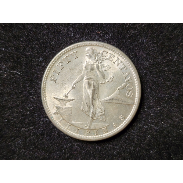 1945-S Fifty Centavos Silver Coin - ASW: 0.2411oz - 75% Silver 