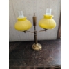 Image 1 : Antique Brass And Yellow Glass Electric Lamp 21"x19"