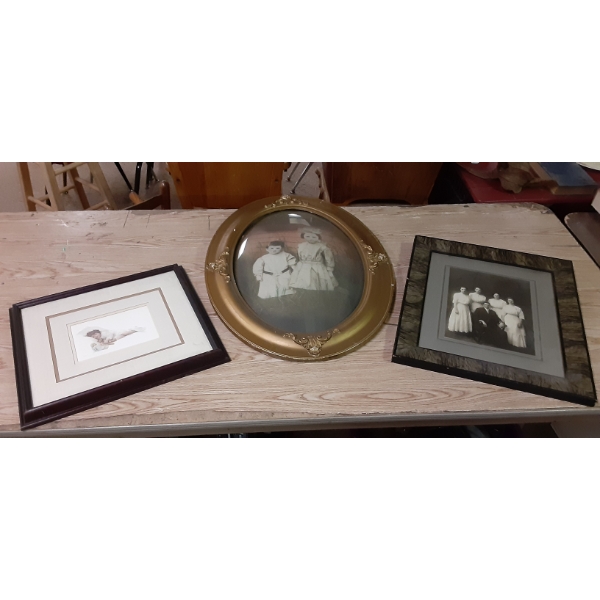 Group Of 3 Vintage Framed Pics - Including Small Bessie Pease Gutmann Print - See Photos