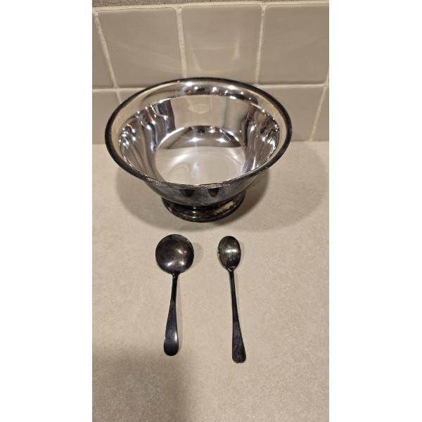 Silver Plated Bowl and (2) Spoons