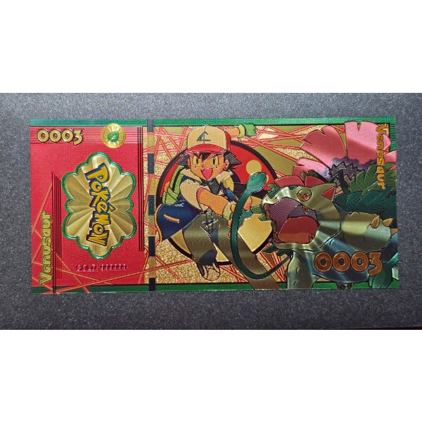 .999 GOLD FOIL JAPANESE ANIME' "VENUSAUR" POKEMON NOTE - IN PROTECTIVE SLEEVE