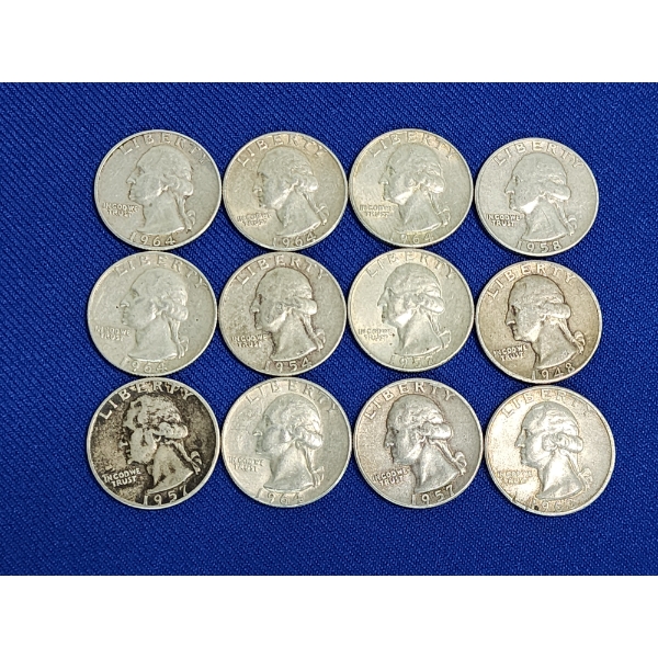 Lot of U.S. 90% Silver Quarters Years Ranging 1948-1964