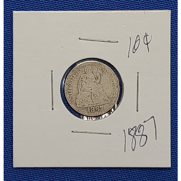 United States 1887 Seated Liberty 90% Silver Dime 