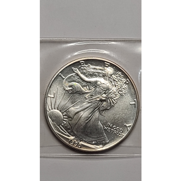 1990 1 Troy oz .999 Pure Silver American Silver Eagle Coin		