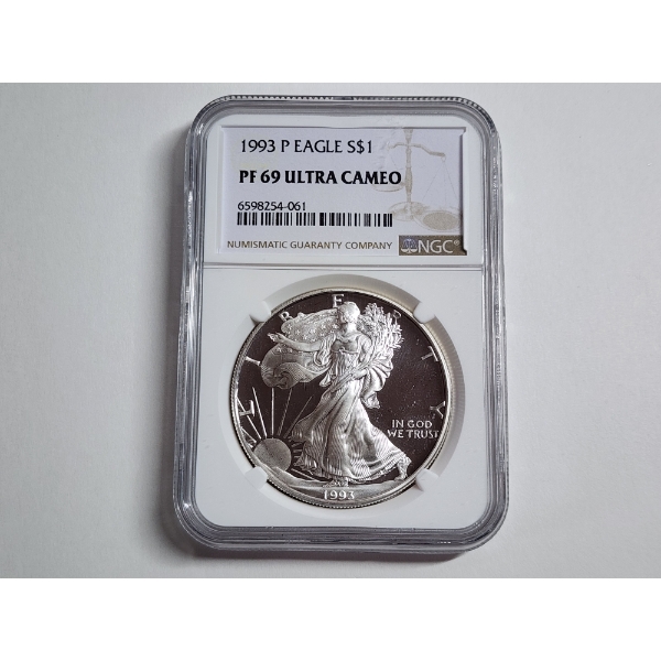 1993 P American Silver Eagle PF 69 ULTRA CAMEO 1 oz .999 Fine Silver 