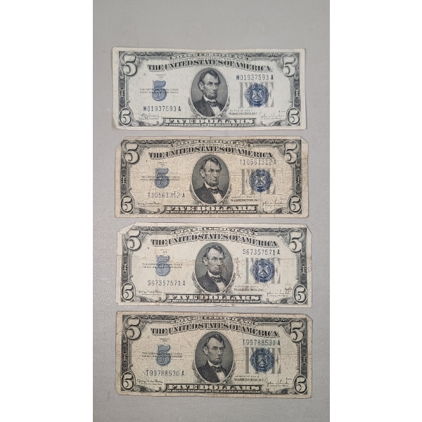 (4) Assorted Series United States $5 Silver Certificates - Face Value: $20.00