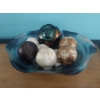 Image 1 : 14" Art Glass Hand Blown Ruffled Edge Bowl With Decorative Balls As shown