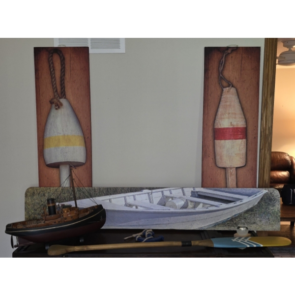 Boat Home Decor incl Wooden Model Ship, Wall Art, Oars and More