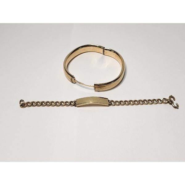 Gold-Filled Bracelets: Bangle and Engraved Chain Bracelet Total Weight 38.4g
