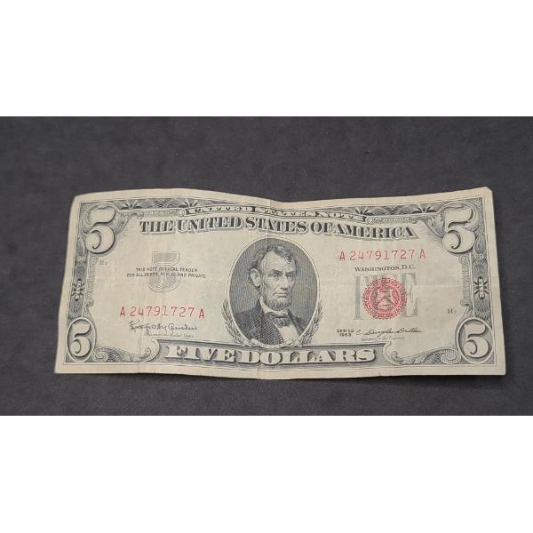 Series 1963 Red Seal $5 Bank Note With Granahan/Dillion Signatures - Face Value: $5