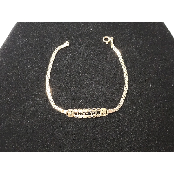 Cute "Love You" 14K Yellow Gold 6.5in Bracelet TW: 1.6g