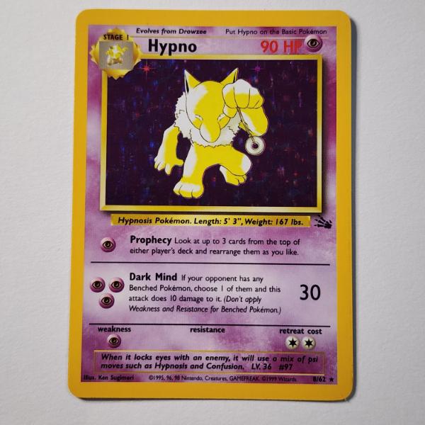 Hypno 8/62 Holo Rare Fossil Set Vintage Pokemon Trading Card ~ NM Condition!