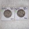 Image 1 : Two United States Walking Liberty 90% Silver Half Dollars: 1942 & 1944